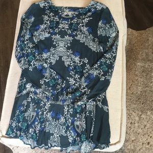 Free People Smooth Talker open back Tunic top blue floral